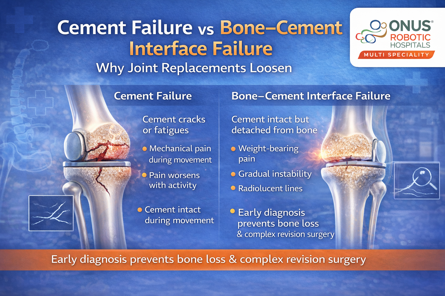 Cement Failure vs Bone–Cement Interface Failure – A Crucial Difference After Joint Replacement: By Dr. Balaraju Naidu, Robotic Orthopedic Surgeon, ONUS Robotic Hospitals