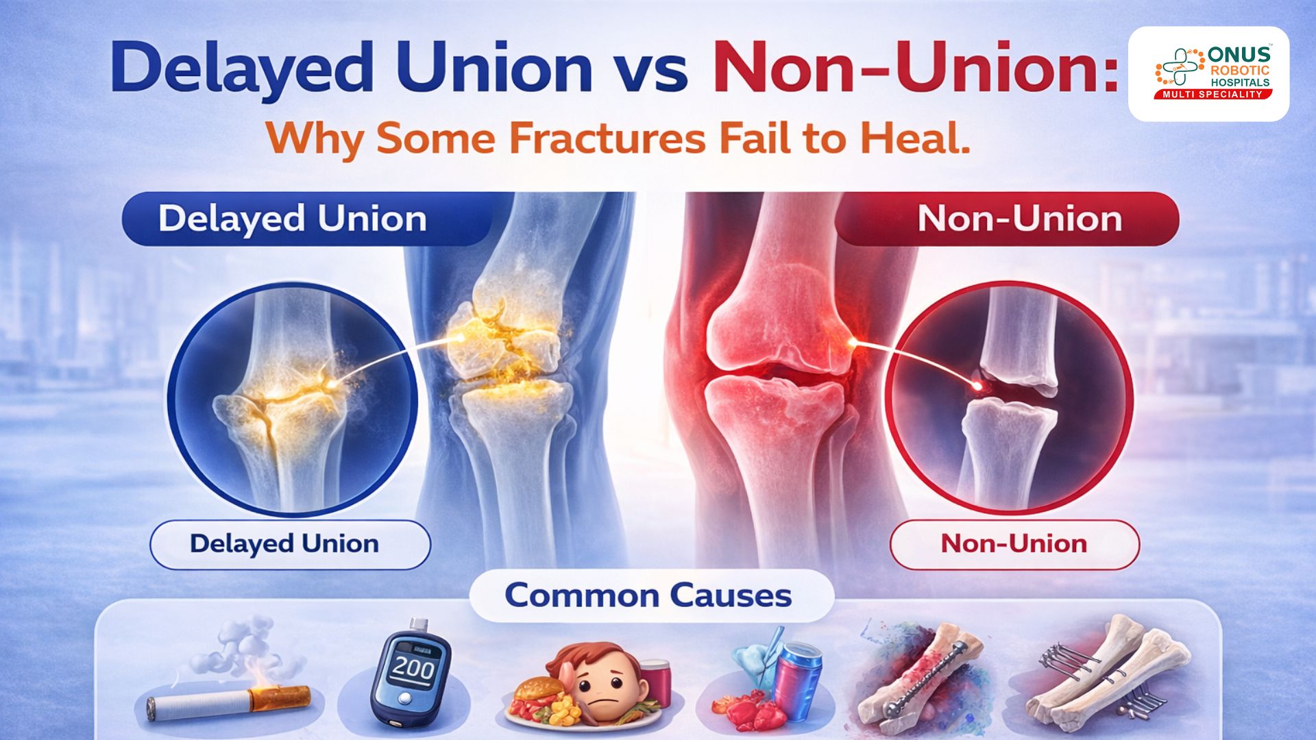 Delayed Union vs Non-Union: Why Some Fractures Fail to Heal: By Dr. Balaraju Naidu, Robotic Orthopedic Surgeon, ONUS Robotic Hospitals