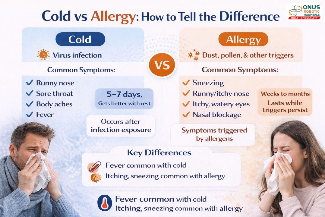Cold vs Allergy: How to Tell the Difference (ENT Specialist Guide) – By Dr. Akshitha Reddy, ENT Specialist, ONUS Robotic Hospitals