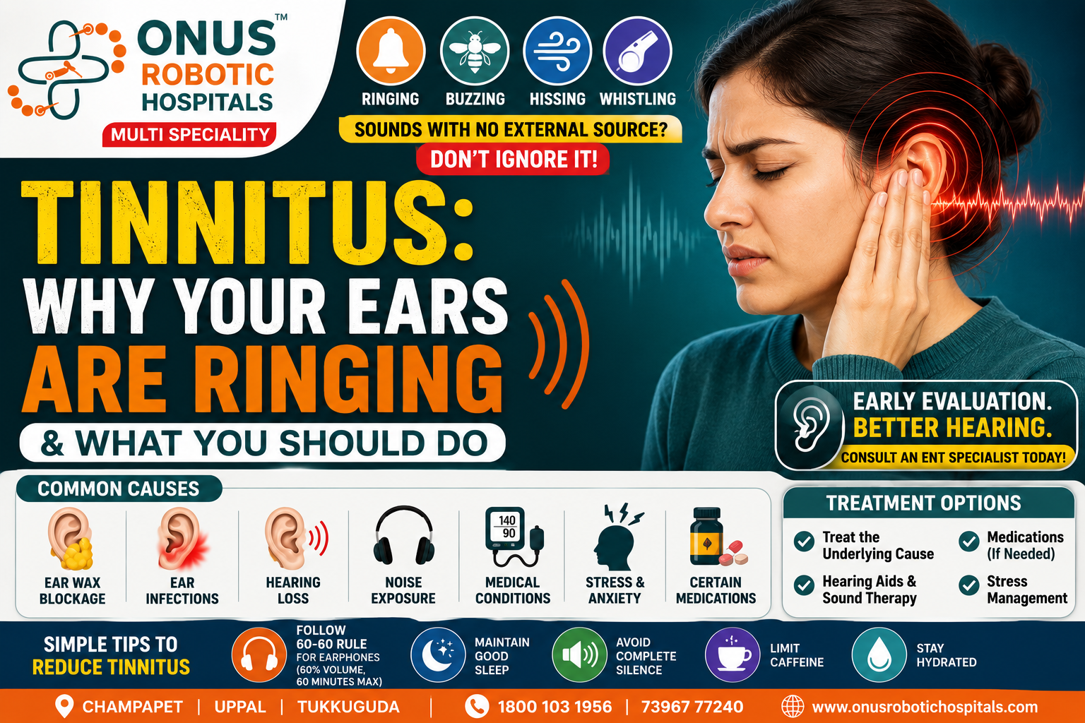 Tinnitus: Why Your Ears Are Ringing & What You Should Do- By Dr. Akshitha Reddy, ENT Specialist, ONUS Robotic Hospitals