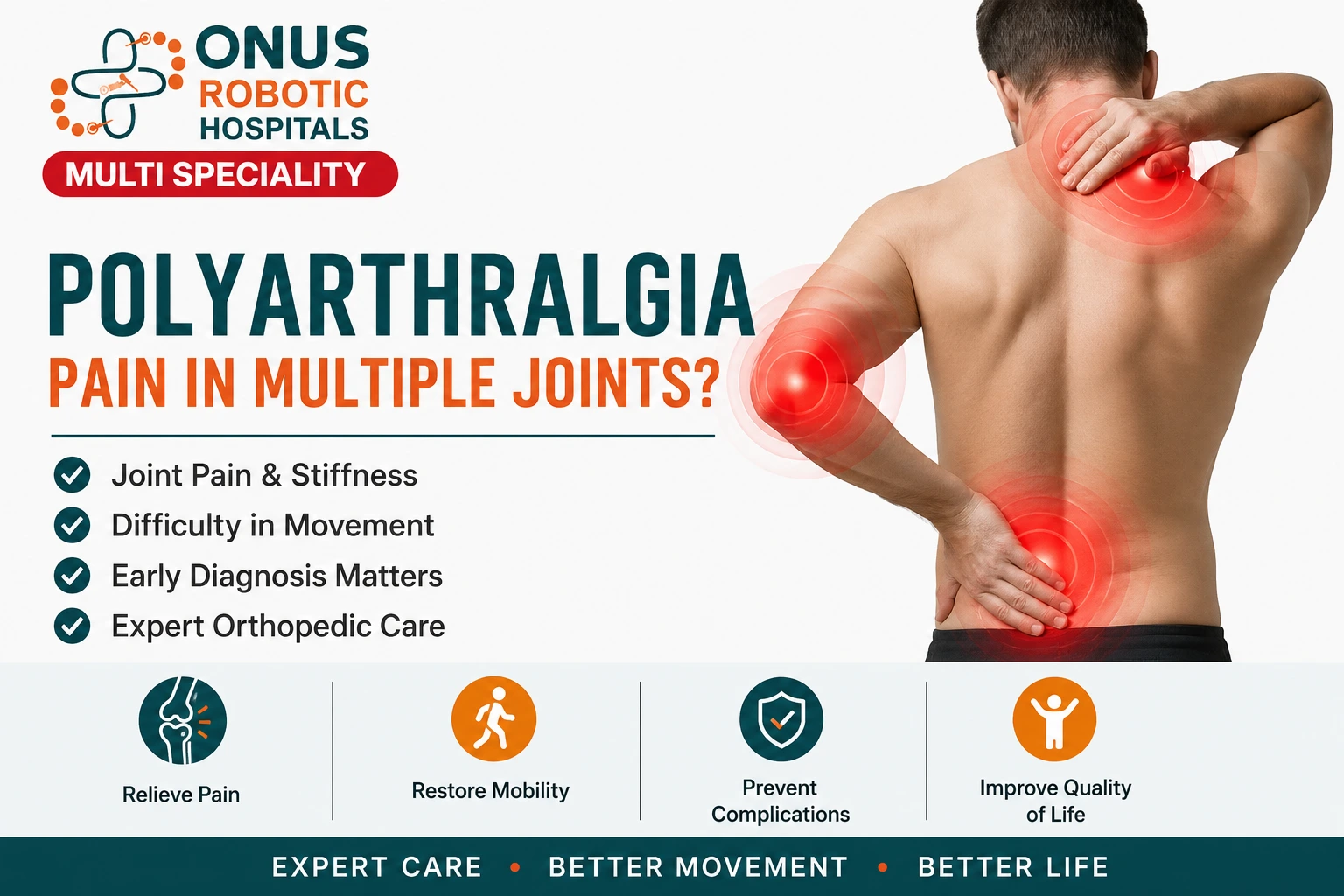 Polyarthralgia: Understanding Multiple Joint Pain, Causes, Symptoms, and Treatment- By Dr. Balaraju Naidu, Robotic Orthopedic Surgeon, ONUS Robotic Hospitals