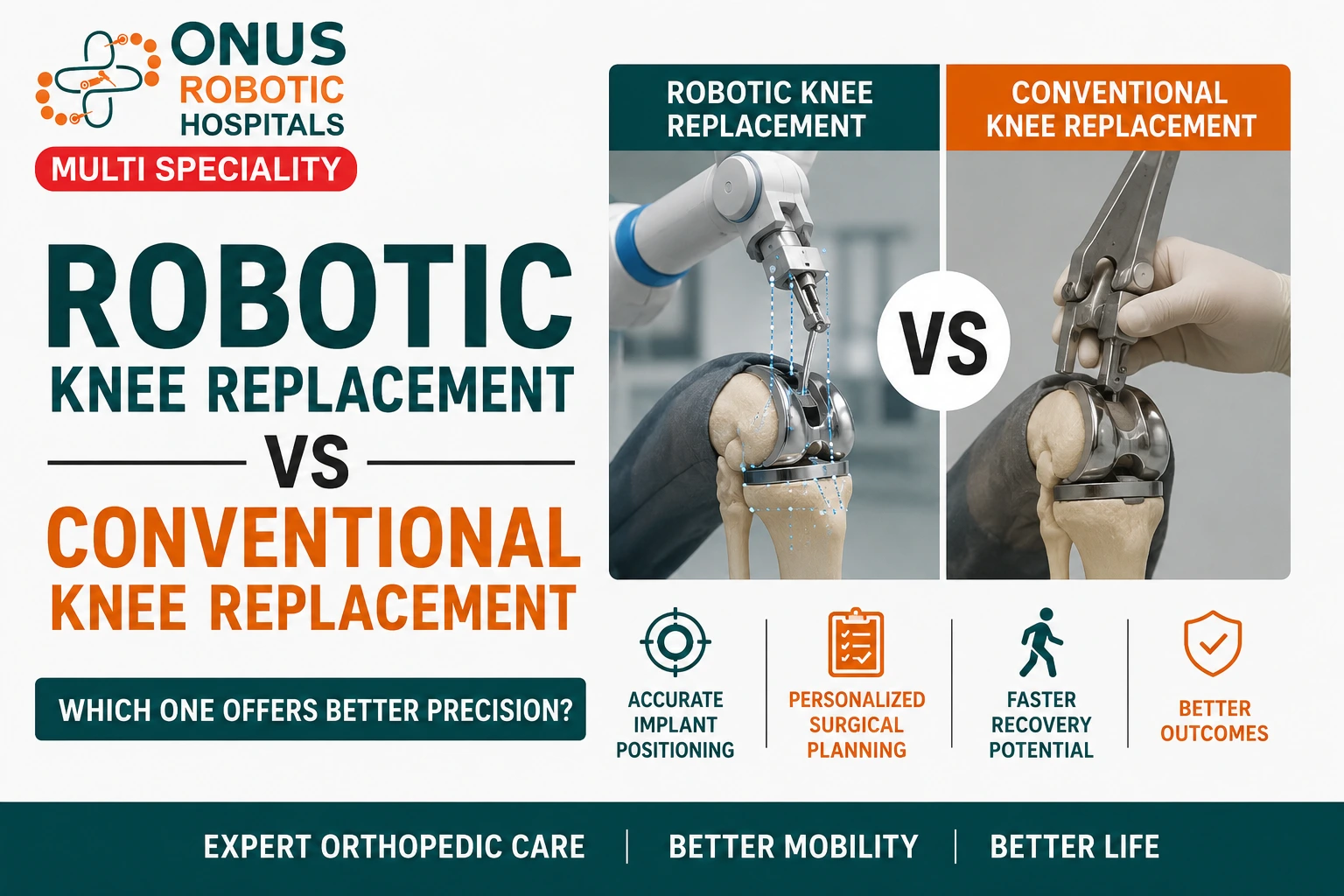 Robotic Knee Replacement Surgery vs Conventional Knee Replacement Surgery: Which Is Better?- By Dr. Balaraju Naidu, Robotic Orthopedic Surgeon, ONUS Robotic Hospitals