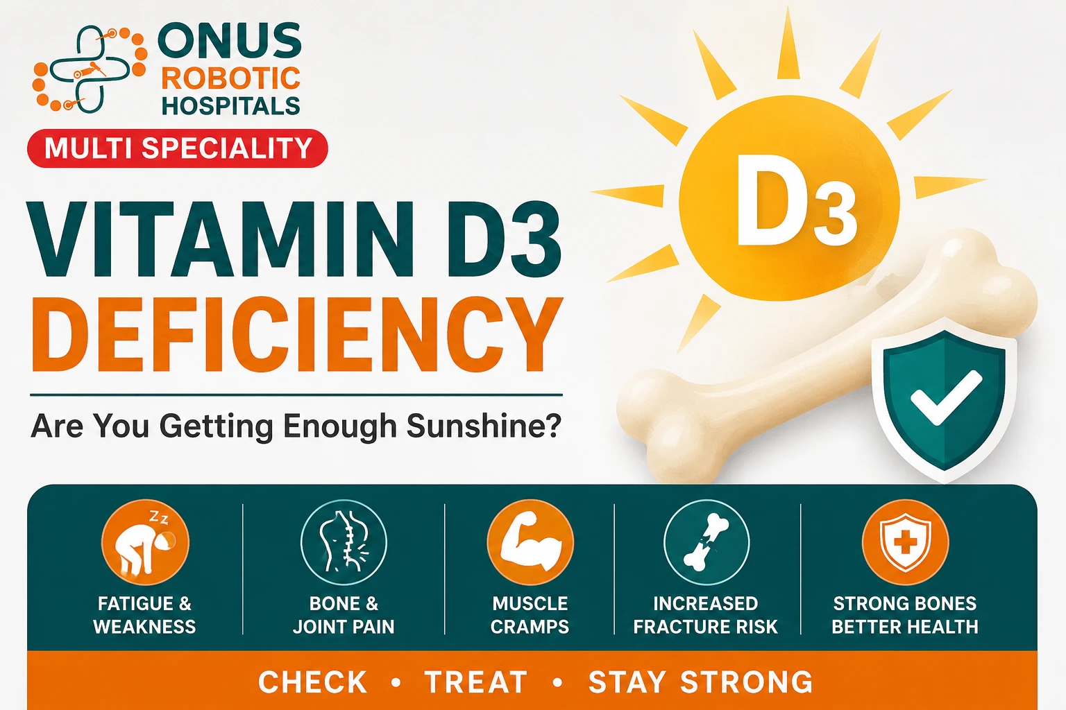 Vitamin D3 Deficiency: Symptoms, Causes, Risks, and Treatment- By Dr. Balaraju Naidu, Robotic Orthopedic Surgeon, ONUS Robotic Hospitals
