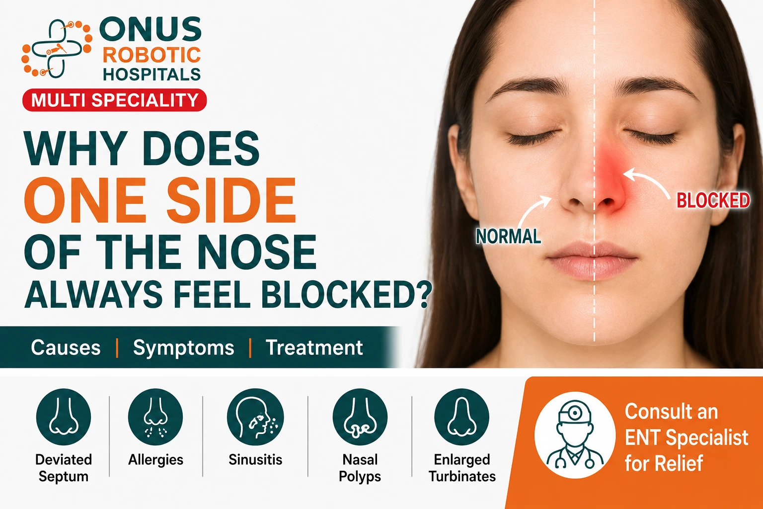 Why Does One Side of the Nose Always Feel Blocked?- By Consultant ENT Head & Neck Surgeon, ONUS Robotic Hospitals