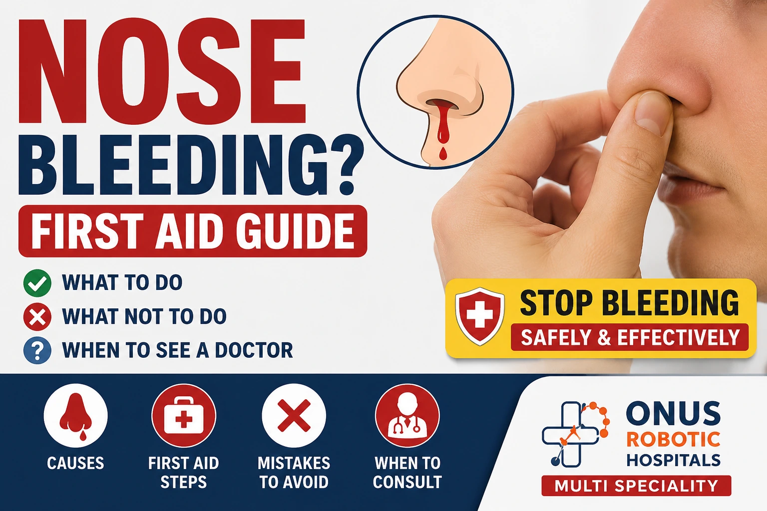 Nose Bleeding (Epistaxis): First Aid, Causes, Prevention & When to Consult an ENT Specialist- By Consultant ENT Head & Neck Surgeon, ONUS Robotic Hospitals